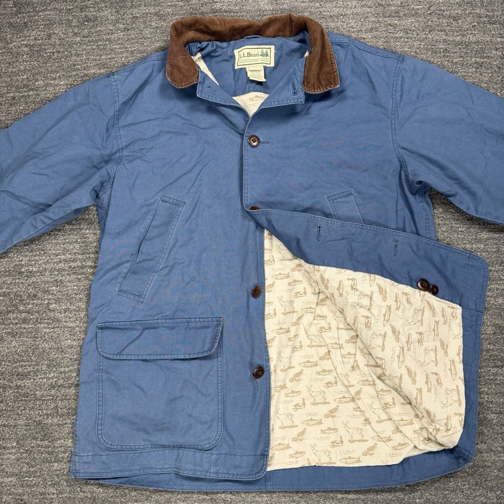 Vintage 90s LL Bean Barn Jacket Men XL Blue Animal Lining Chore Farm Hunt Nature
